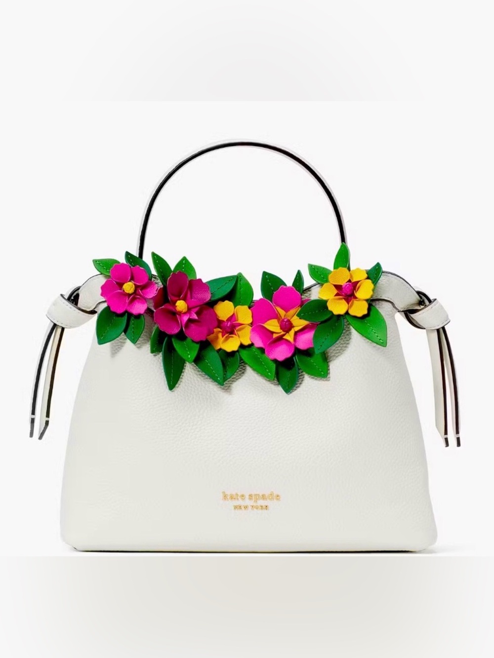 NEW Kate Spade Knott Floral Appliqué Cream Medium Top Handle Bag